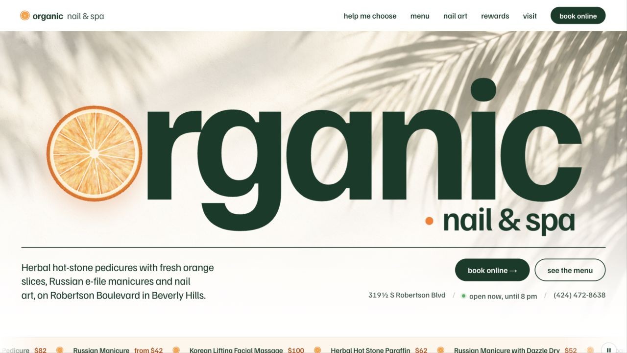 Organic Nail & Spa homepage screenshot