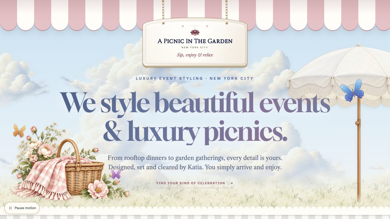 A Picnic In The Garden homepage screenshot